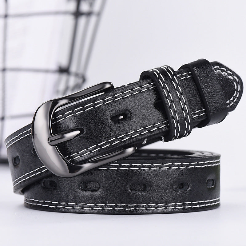 New double-line men and women belt young students openwork wild trousers with Korean cowboy dress belt